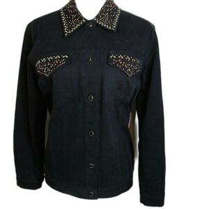 Laura Ashley Jacket Denim Women's size S Western Rhinestone Metallic Bli…